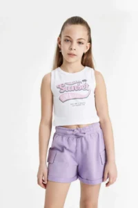 DeFacto Girls' Elastic Waist Basic Plain Shorts - Image 4