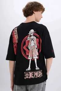 DeFacto One Piece Loose Fit Crew Neck Back Printed Short Sleeve T-Shirt