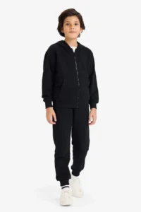 DeFacto Basic Plain Pique Sweatpants with Elastic Waist Cuffs for Boys