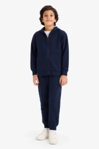 DeFacto Basic Plain Pique Sweatpants with Elastic Waist Cuffs for Boys