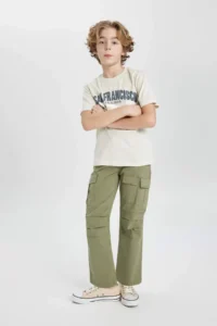 DeFacto Cargo Pocket Straight Leg Gabardine Trousers Boy - Image 3