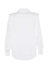 TRENDYOLMİLLA X Sagaza Studio White Ruffle Detailed Weaving Poplin Shirt - Image 7
