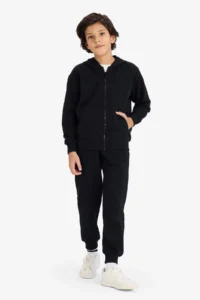 DeFacto Hooded Pique Zippered Sweatshirt Boy - Image 2