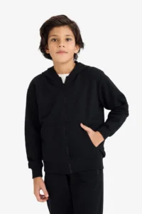 DeFacto Hooded Pique Zippered Sweatshirt Boy - Image 3
