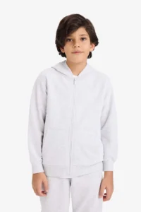 DeFacto Hooded Pique Zippered Sweatshirt Boy - Image 3
