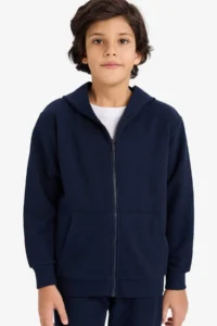 DeFacto Hooded Pique Zippered Sweatshirt Boy