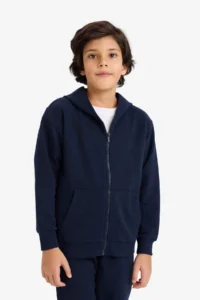 DeFacto Hooded Pique Zippered Sweatshirt Boy - Image 3