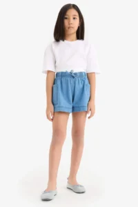 DeFacto Elastic Waist Pocket Jean Shorts Girl - Image 5