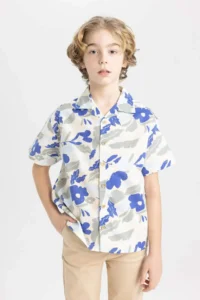 DeFacto Oversize Wide Fit Patterned Viscose Short Sleeve Shirt for Boys