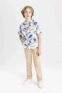 DeFacto Oversize Wide Fit Patterned Viscose Short Sleeve Shirt for Boys - Image 2