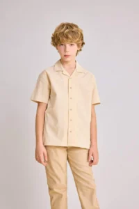 DeFacto Oversize Wide Fit Polo Neck Seersucker Textured Short Sleeve Shirt Boy