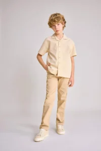 DeFacto Oversize Wide Fit Polo Neck Seersucker Textured Short Sleeve Shirt Boy - Image 2