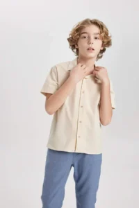 DeFacto Oversize Wide Fit Polo Neck Seersucker Textured Short Sleeve Shirt Boy - Image 7