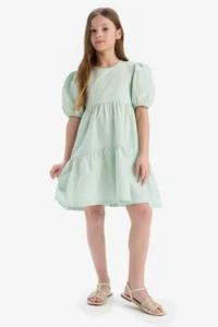 DeFacto Crew Neck Cotton Short Sleeve Summer Dress Girl - Image 3