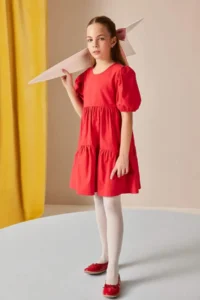 DeFacto Girl's Crew Neck Cotton Short Sleeve Red Summer Dress B6927a825sm - Image 2