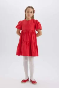 DeFacto Girl's Crew Neck Cotton Short Sleeve Red Summer Dress B6927a825sm - Image 5