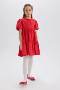DeFacto Girl's Crew Neck Cotton Short Sleeve Red Summer Dress B6927a825sm - Image 6
