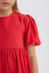 DeFacto New Season Girls' 23 April Children's Day Crew Neck Cotton Short Sleeve Red Dress - Image 8