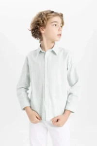 DeFacto Boy's Polo Neck Oxford Long Sleeve Shirt - Image 3