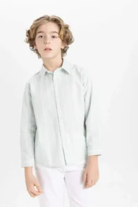 DeFacto Boy's Polo Neck Oxford Long Sleeve Shirt - Image 4