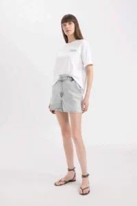 DeFacto Paperbag High Waist Fold-Ankle Jean Shorts