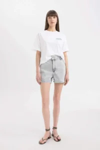 DeFacto Paperbag High Waist Fold-Ankle Jean Shorts - Image 3