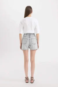 DeFacto Paperbag High Waist Fold-Ankle Jean Shorts - Image 8