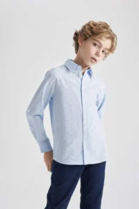 DeFacto Boy's Polo Collar Poplin Long Sleeve Shirt - Image 4