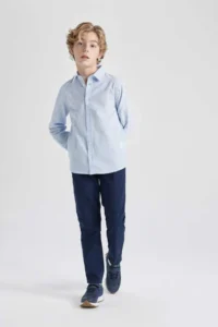 DeFacto Boy's Polo Collar Poplin Long Sleeve Shirt - Image 5