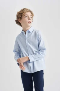 DeFacto Boy's Polo Collar Poplin Long Sleeve Shirt - Image 6