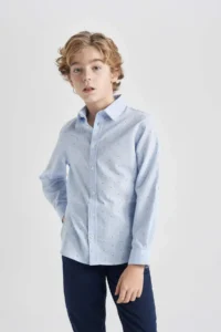 DeFacto Boy's Polo Collar Poplin Long Sleeve Shirt - Image 7