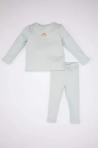 DeFacto Baby Girl Embroidered Long Sleeve Ribbed Camisole Pajama Set
