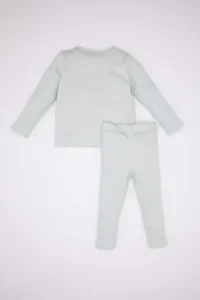 DeFacto Baby Girl Embroidered Long Sleeve Ribbed Camisole Pajama Set - Image 6