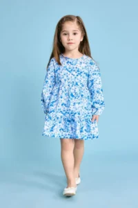 DeFacto Floral Long Sleeve Seersucker Textured Dress Baby Girl