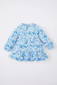 DeFacto Floral Long Sleeve Seersucker Textured Dress Baby Girl - Image 3