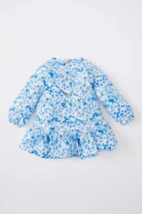DeFacto Floral Long Sleeve Seersucker Textured Dress Baby Girl - Image 7
