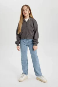 DeFacto Hooded Zippered Sweatshirt Girl - Image 2
