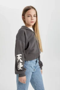 DeFacto Hooded Zippered Sweatshirt Girl - Image 5