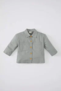 DeFacto Pocketed Gabardine Long Sleeve Shirt for Baby Girl - Image 4