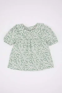 DeFacto Baby Girl Baby Collar Crinkle Viscose Floral Short Sleeve Blouse