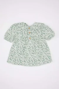 DeFacto Baby Girl Baby Collar Crinkle Viscose Floral Short Sleeve Blouse - Image 5