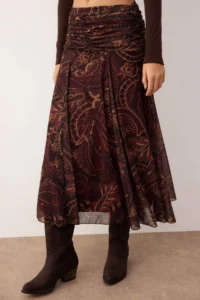 TRENDYOLMİLLA Multicolored Maxi Ruffle/Drape Detailed Boho/Boho Chic Printed Tulle Flexible Knitting Skirt - Image 3