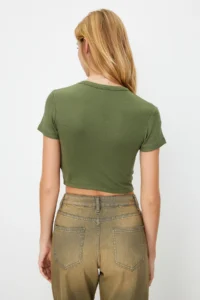 TRENDYOLMİLLA Khaki-Open Stone 2 Sets Package Crop Viscous/Soft Material Flexible Knitting Blouse - Image 5