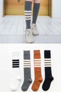 BGK 4 Pairs Knee Highs Style Adult Socks Cotton