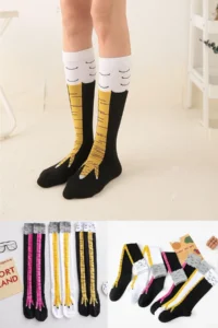 BGK 3 Sets Unisex Chicken Feet Patterned Knee Highs Socks