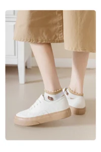 BGK 5 Pairs Beige Bear Patterned Short Socks - Image 3