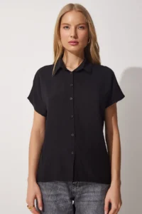 Happiness İstanbul Women Black Basic Viscose Shirt - Image 4