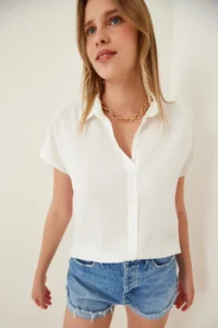 Happiness İstanbul Women White Basic Viscose Shirt - Image 2