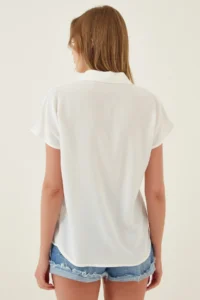 Happiness İstanbul Women White Basic Viscose Shirt - Image 3