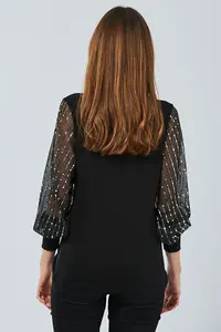 Cool & Sexy Women Black Kolu sequined Blouse - Image 2